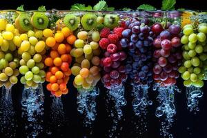 A fresh fruits or vegetables with water droplets creating a splash advertising food photography photo