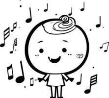 cute boy cartoon with musical notes on white background illustration graphic design vector
