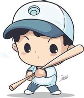 Baseball player with bat and ball cartoon character design illustration. vector