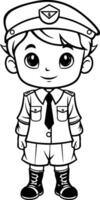 Black and White Cartoon Illustration of Little Boy Captain Character for Coloring Book vector