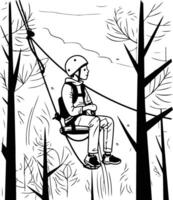 Rope park. Climbing in the forest. vector