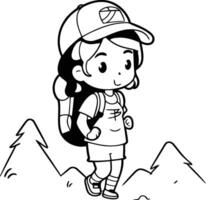 Illustration of a Girl Hiking in the Mountains with a Backpack vector