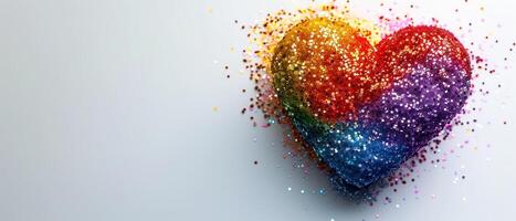 A glitter rainbow heart shape isolated on white background, pride month celebrarion, love wins photo