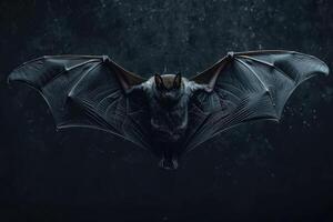Flying bat with intense gaze in the dark photo
