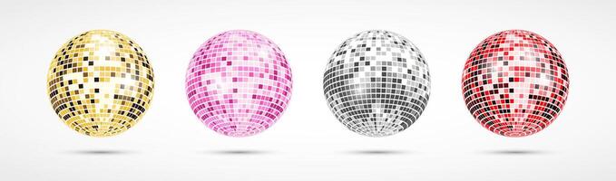 Disco ball set. Realistic shiny mirror disco ball collection. vector