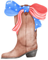 Coquette with Cowboy Boot and 4th of July Ribbon Bow, Patriotic Trendy Art png