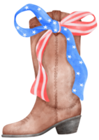 Coquette with Cowboy Boot and 4th of July Ribbon Bow, Patriotic Trendy Art png