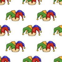 Seamless simple pattern with headdress of medieval jester in cartoon style. Jester hat on white background vector
