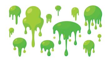 Set of Dripping green goo slimes minimal isolated flat pro collection illustration on white background vector