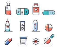 Pharmaceutical dosage froms editable stroke colorful icon set isolated flat pro collection illustration on white background. vector