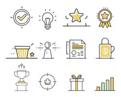 Exclusive benefit prize incentive colorful icon set isolated flat pro collection illustration on white background. vector
