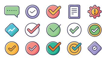 Check mark editable stroke colorful icons set isolated flat pro collection illustration on white background vector