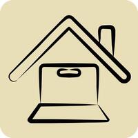 Icon Online Works. related to Remote Working symbol. hand drawn style. simple design illustration vector
