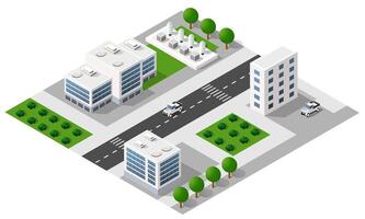 Isometric urban megalopolis top view of the city infrastructure town, street modern, real structure, architecture 3d illustration elements different buildings vector