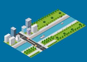 Isometric urban megalopolis top view of the city infrastructure town, street modern, real structure, architecture 3d illustration elements different buildings vector