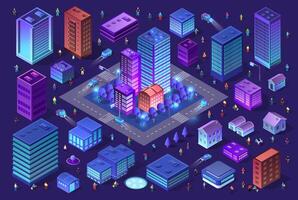 Isometric urban megalopolis top view of the city infrastructure town, street modern, real structure, architecture 3d elements different buildings vector
