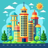 Landscape set of buildings silhouetted on Outline of low-rise and high-rise complexes and skyscrapers. Structural constructions placed urban objects vector