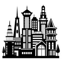 Landscape set of buildings silhouetted on white background. A black outline of low-rise and high-rise complexes and skyscrapers. Structural constructions placed urban objects vector