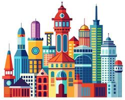 Landscape set of buildings silhouetted on Outline of low-rise and high-rise complexes and skyscrapers. Structural constructions placed urban objects vector