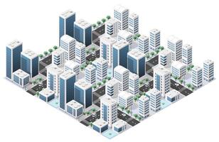Isometric urban megalopolis top view of the city infrastructure town, street modern, real structure, architecture 3d illustration elements different buildings vector