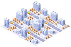 Isometric urban megalopolis top view of the city infrastructure town, street modern, real structure, architecture 3d illustration elements different buildings vector