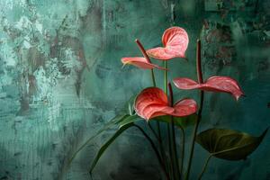 Pink Flowers in Vase Painting photo
