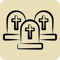 Icon Graveyard. related to Halloween symbol. hand drawn style. simple design illustration vector