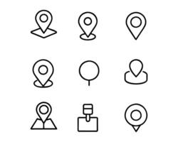 Pin map address point editable stroke outline icons set isolated on white background flat illustration. Pixel perfect. 64 x 64 vector