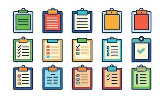 Clipboard checklist report icon set isolated flat pro icon on white background vector
