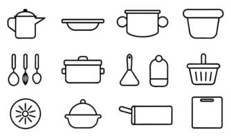 Cookware and tableware editable stroke outline icons set isolated on white background flat illustration. Pixel perfect. 64 x 64. vector