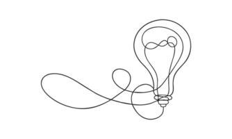 Light bulb with idea one line continuous drawing art on white background vector
