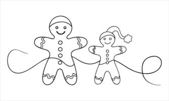 Christmas gingerbread cookies one line continuous drawing art on white background. vector