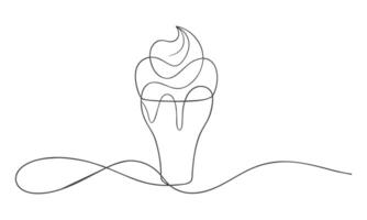 Ice cream one line continuous hand drawing art on white background vector