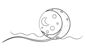 Moon one line continuous drawing art on white background vector