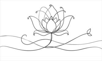 Flower lotus one line continuous drawing art on white background. vector
