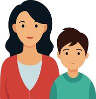 a woman and a boy are standing in front of a picture of a woman and a boy. vector