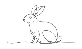 Easter bunny cute rabbit One line continuous line art illustration on white background. vector