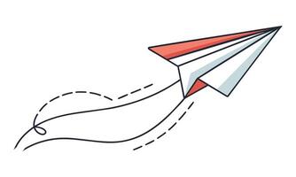 Flying up paper plane One line continuous line art illustration on white background. vector