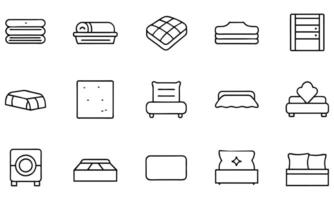 Bed linen set with pillows bed editable stroke outline icons set isolated on white background flat illustration. Pixel perfect. 64 x 64. vector