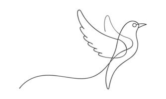 Hand drawn Bird symbol of peace and freedom One line continuous line art illustration on white background. vector