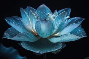 Iridescent close-up of a lotus flower on black background photo
