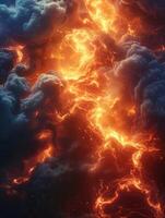 Magma, scorched rock floor with molten rocks and lava cracks. photo
