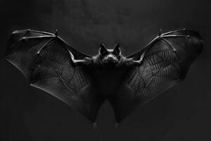 Flying bat with intense gaze in the dark photo