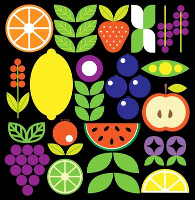 Abstract geometric fruit pattern. Shapes of natural organic flower plants, eco-agriculture citrus. minimal illustration