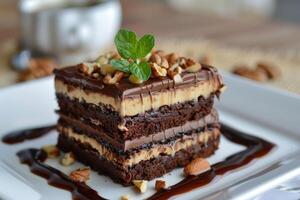 Decadent Chocolate Cake With Nuts photo