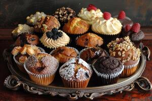 Platter Overflowing With Cupcakes and Muffins photo
