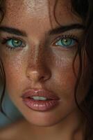 Close Up of a Woman With Freckles on Her Face photo
