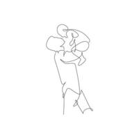 parents continuos line design. father and kids continuos line hand illustration. lineart. vector