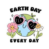 Retro Earth Day Pastel Doodle Drawing Cartoon Character, shirt design printable. vector