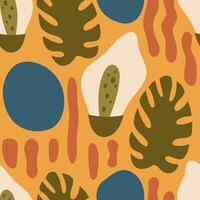 Monstera abstract seamless pattern with flower and leaf vector